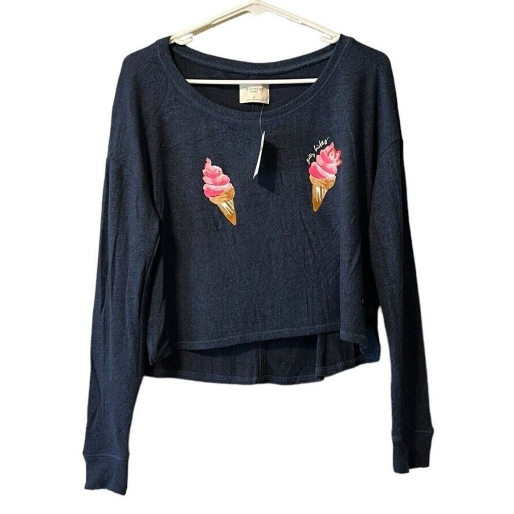 Gilly Hicks Sydney Top Women Size XS Long Sleeve Blue Ice Cream Cone Preppy NWT